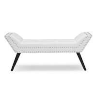 Baxton Studio WS-22592-Matt White Tamblin Modern and Contemporary White Faux Leather Upholstered Large Ottoman Seating Bench